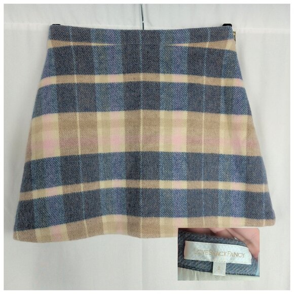 Love Shack Fancy Skirt 2 X Small Blue Tan Mini Knit Orson Wool - Picture 1 of 7